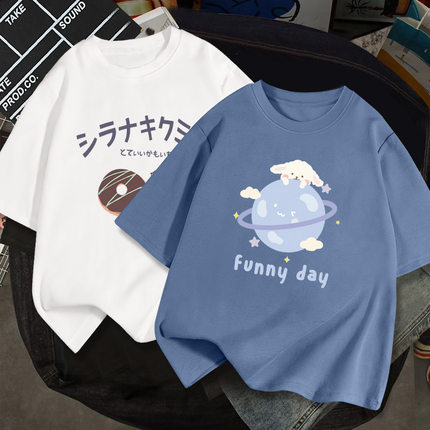 2022年新款夏季短袖t恤女ins潮宽松夏装设计感小众纯棉女装半袖夏